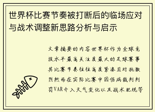 世界杯比赛节奏被打断后的临场应对与战术调整新思路分析与启示 世界杯比赛节奏被打断后的临场应对与战术调整新思路分析与启示